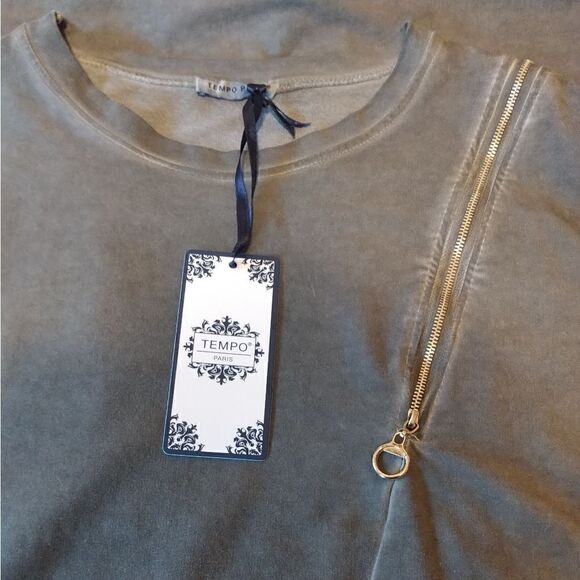 Tempo Paris gray cotton Keep The Wild In You long  tunic dress size M/L - Picture 6 of 7